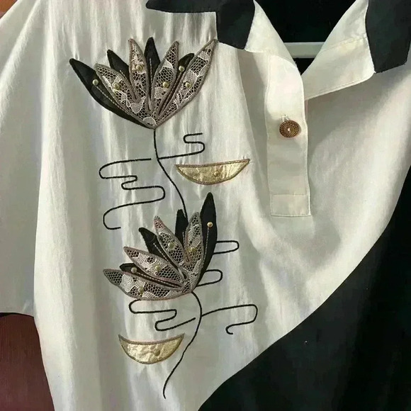 VINTAGE 80’s Bonnie Blair Floral Blouse black/white shoulder pads size S - Picture 3 of 7